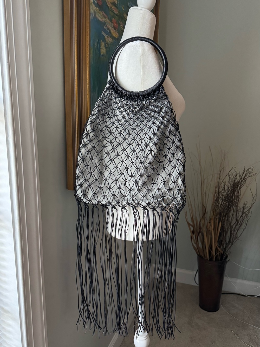 Mark Cross Leather Macramé Faye Market Open Tote Bag Like New